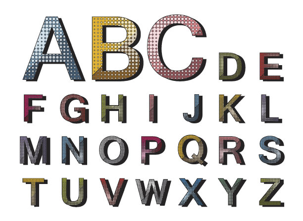 彩色点抽象向量字体集。图片下载