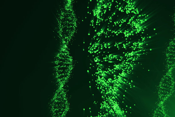 旋转DNA，基因工程科学概念，蓝色色调。三维渲染图片下载