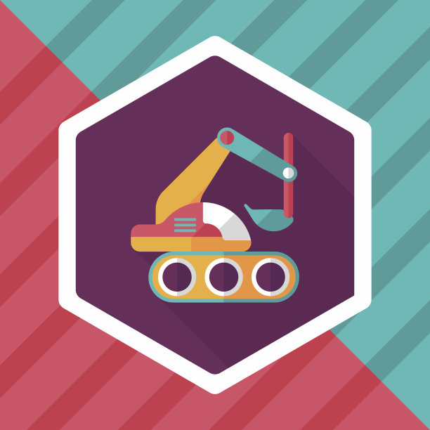 挖掘机挖掘机平面图标与长影子，eps 10图片下载