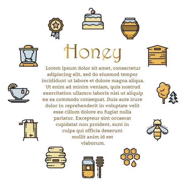 圆形卡片与养蜂场细线彩色图标设置图片下载