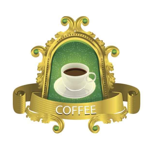 金色标签咖啡与孤立的背景图片下载