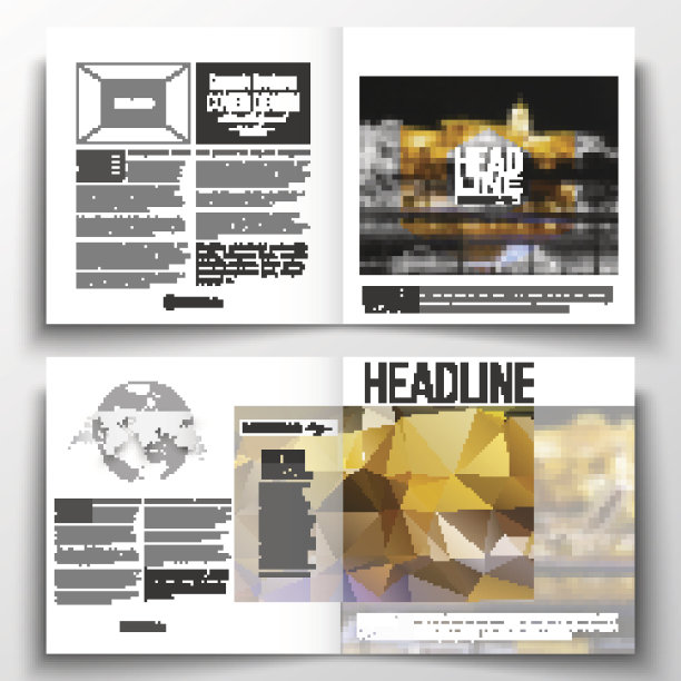 矢量集方形设计宣传册模板。彩色多边形背景图片下载