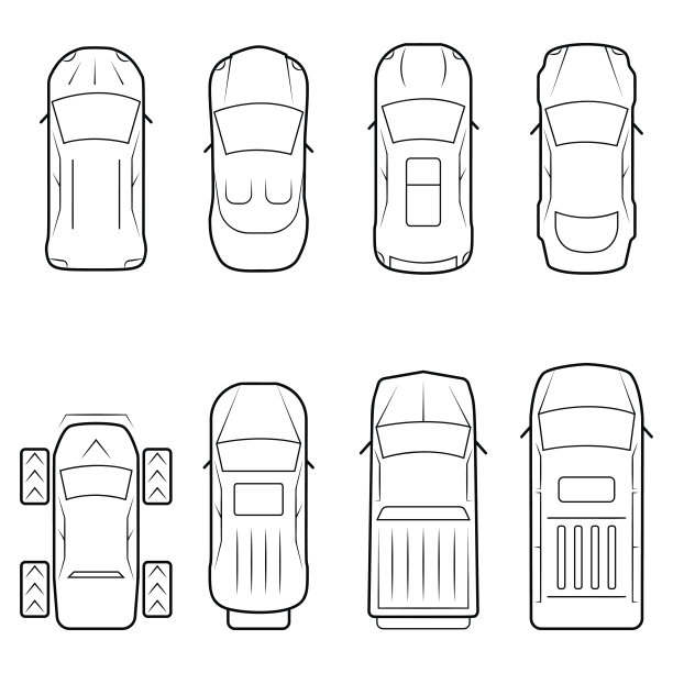 汽车图标设置在细线风格，俯视图图片下载