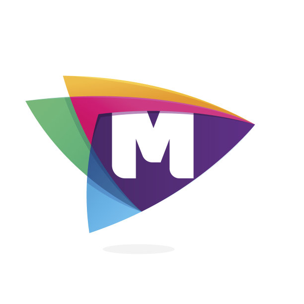 字母M在三角形相交图标。图片下载