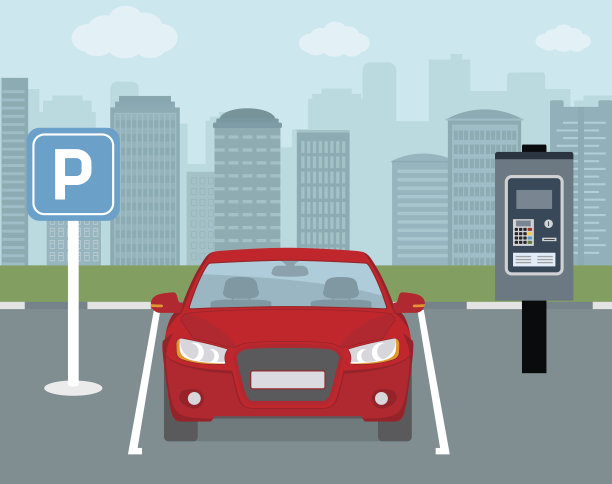 有一辆车和自动售票机的停车场。图片下载