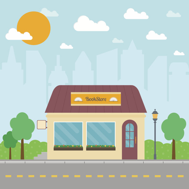 书店或以城市为背景的书店建筑。EPS10矢量插图在平面风格。图片下载