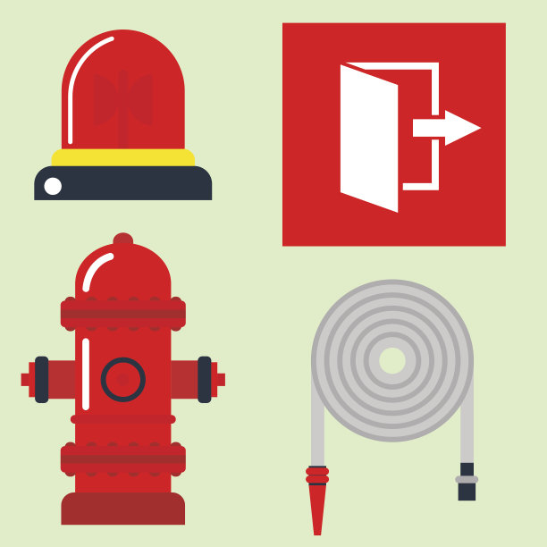 消防安全设备应急工具消防人员安全危险事故防护矢量插图图片下载