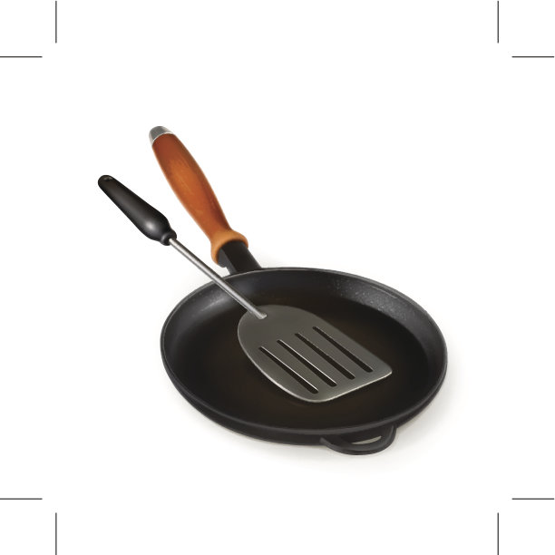 煎锅和抹刀，照片逼真的插图图片下载