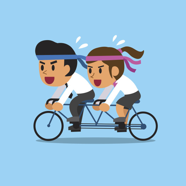 卡通商业团队骑双人自行车图片下载