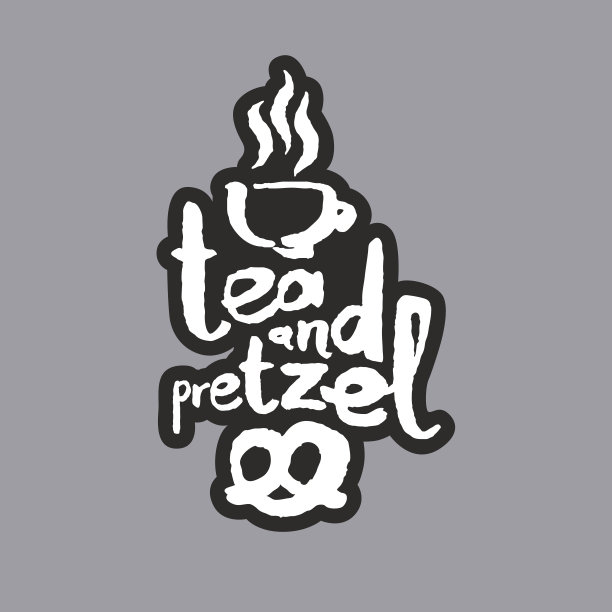 茶和椒盐卷饼白色书法字母图片下载