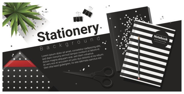 创意场景与黑色和白色文具背景，矢量，插图图片下载
