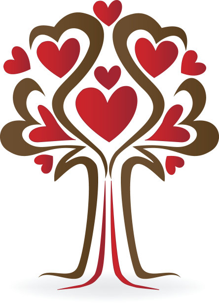 树爱心家庭概念彩色图标向量。图片下载