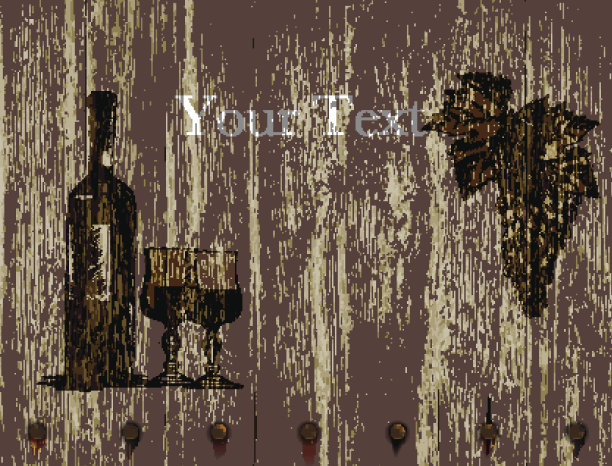 一瓶红酒和葡萄，手绘图片下载