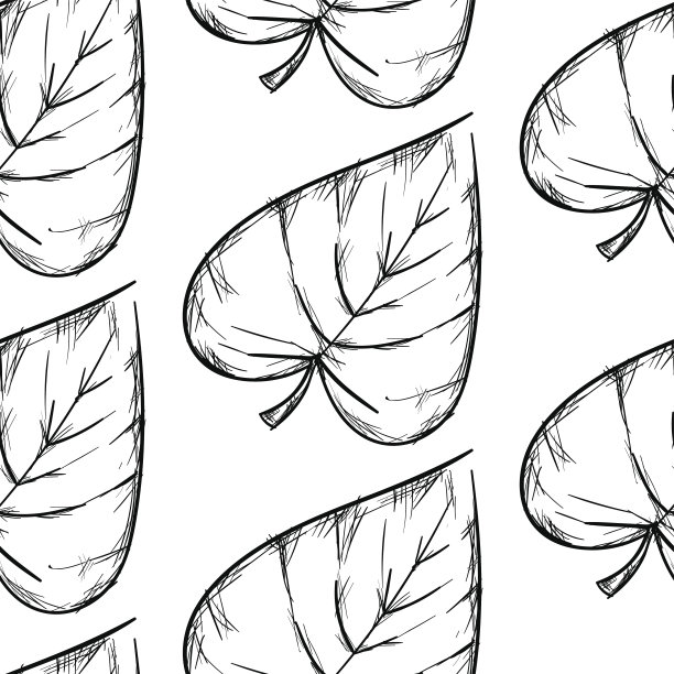 心形叶无缝图案手绘草图轮廓图片下载