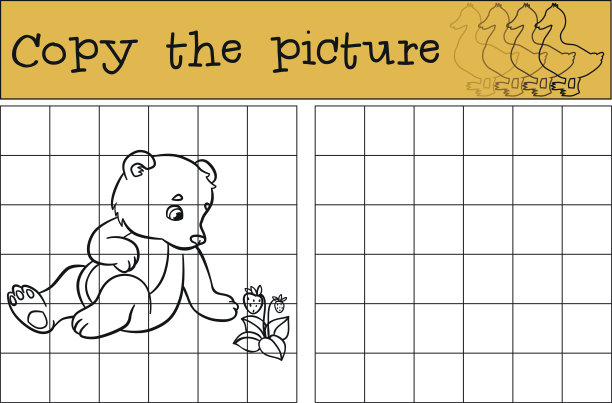 儿童游戏:复制图片。可爱的小熊宝宝。图片下载