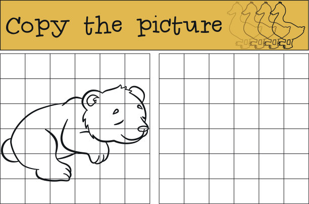 儿童游戏:复制图片。可爱的小熊宝宝睡着了。图片下载