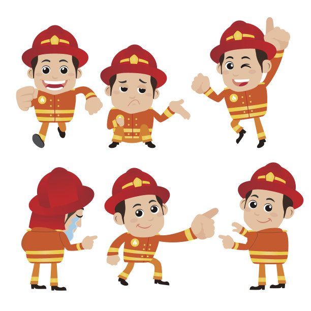 不同姿势的消防员角色图片下载