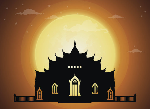 寺庙泰国的地标和剪影，满月，旅游景点和背景图片下载