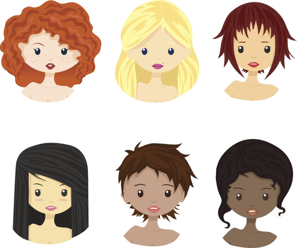 一组不同的女性女性角色。素材图片