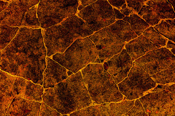 火山爆发后热红开裂地面纹理图片下载
