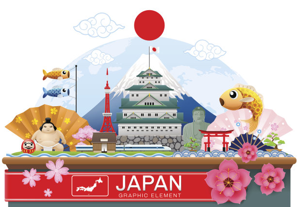 日本信息图旅游地点和地标矢量插图图片下载