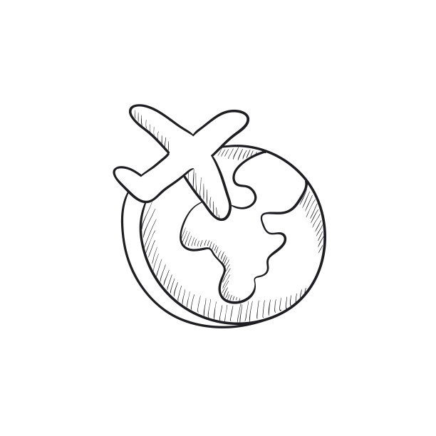 环球飞行飞机素描图标图片下载