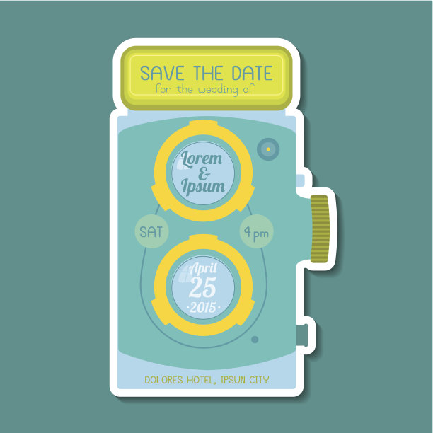 婚礼邀请卡-复古相机主题图片下载