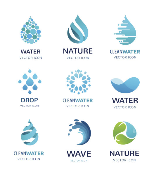 水、波浪和水滴图标符号系列图片下载