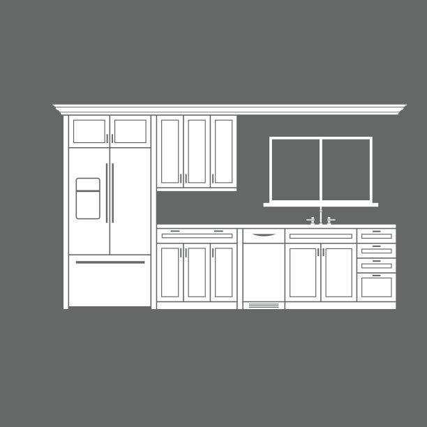 厨房橱柜，冰箱，洗碗机和水槽插图图片下载