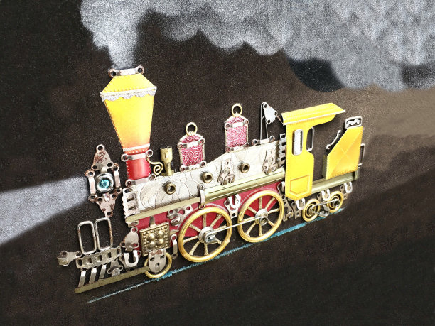 DIY工艺火车在天鹅绒的背景图片下载