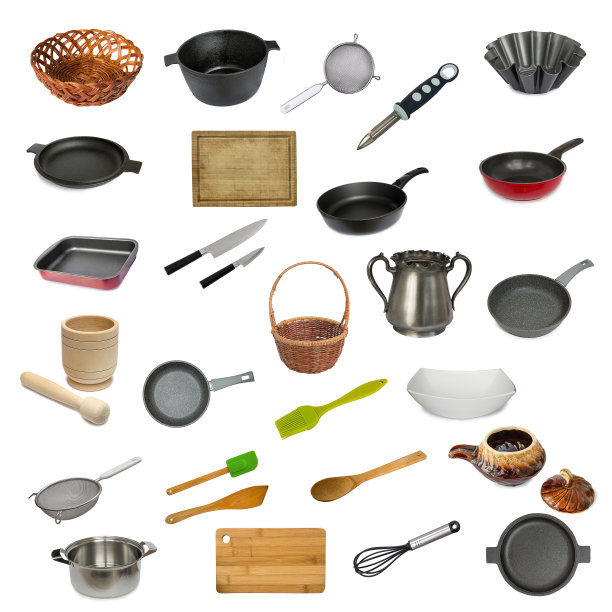 收集一套厨房用具隔离在白色背景。图片下载