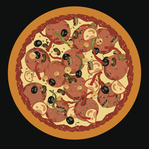 现实插图披萨在黑色的背景图片下载