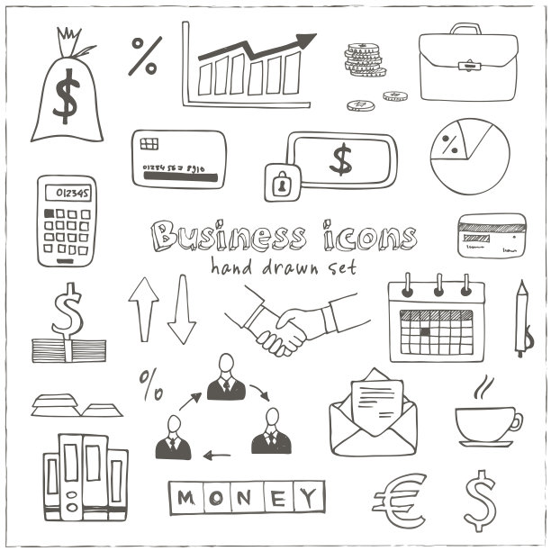 一套涂鸦素描商业图标图片下载