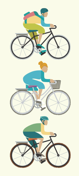 男性和女性单独骑自行车图片下载