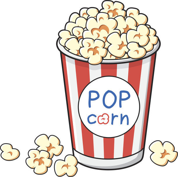 爆米花装在红色条纹桶盒里图片下载