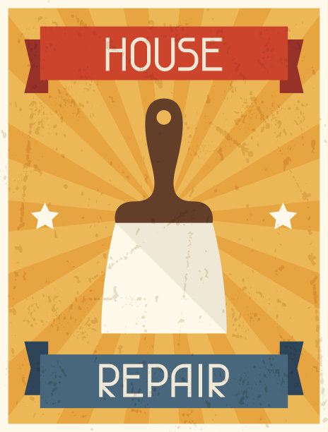 房子修理。复古海报在平面设计风格。图片下载
