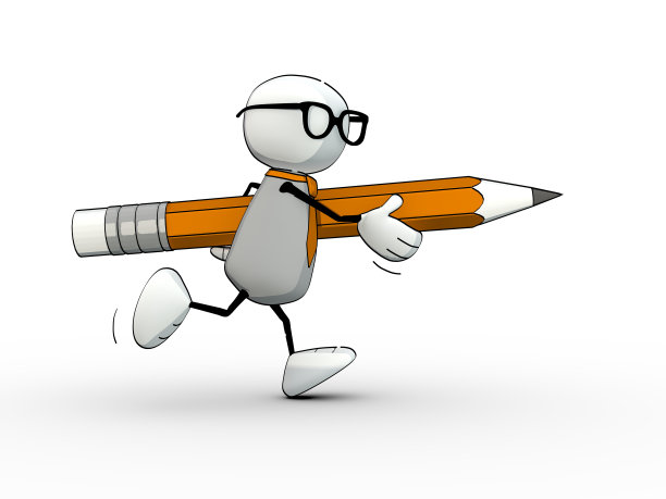 带着领带，戴着眼镜，拿着铅笔跑的小个子男人图片下载