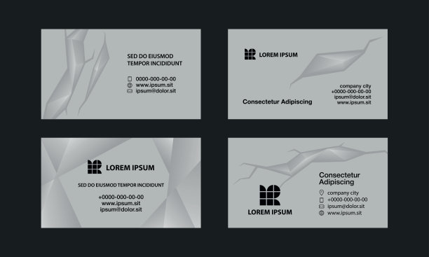 灰色名片套。抽象多边形风格的个人名片背景。图片下载