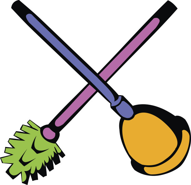 马桶柱塞和刷子图标，卡通图标图片下载