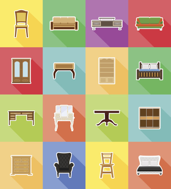家具设置平面图标矢量插图图片下载