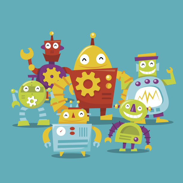 快乐复古机器人全家福图片下载