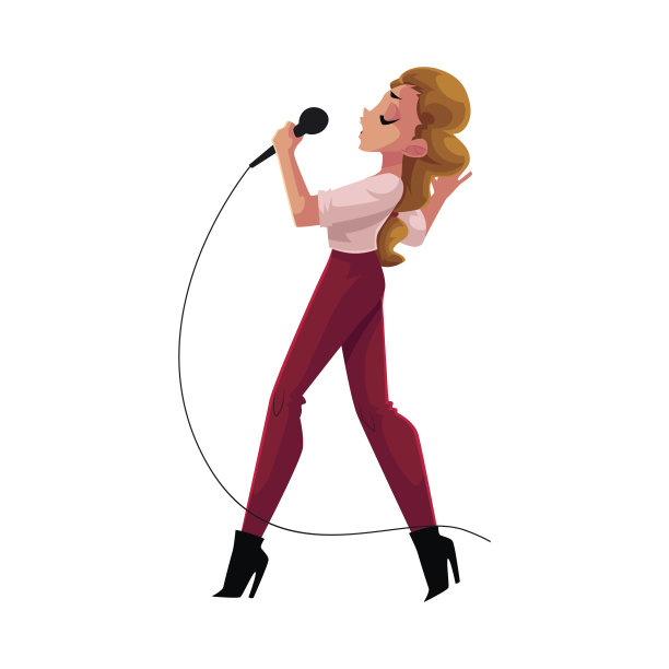 年轻漂亮的女人对着麦克风唱歌，卡拉ok派对，比赛，比赛图片下载