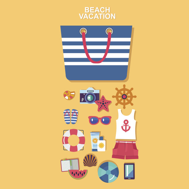 一套平坦的图标为海滩度假图片下载