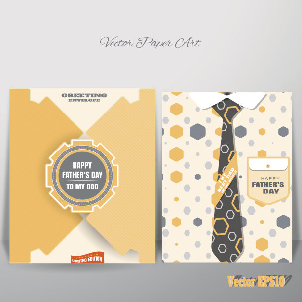 Vector黄色问候纸信封为父亲节与标签和插入是靠在墙上。图片下载