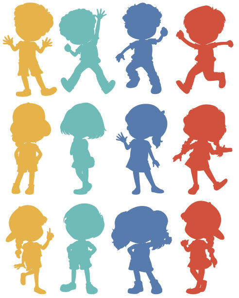 用四种颜色给孩子剪影图片下载