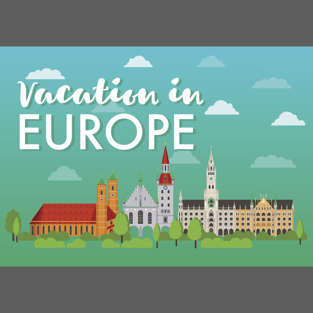 在欧洲度假矢量横幅。平面插图与欧洲地标图片下载