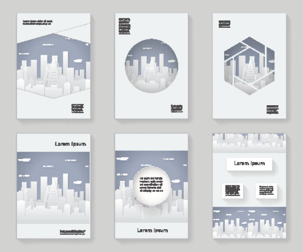 纸剪影城市景观城市地产3d over设计模板抽象设计装饰图案框架装饰书籍小册子小册子背景矢量插图图片下载