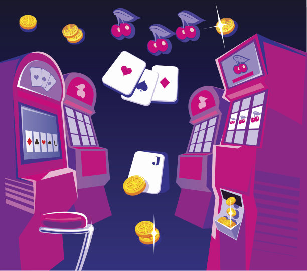 室内赌场-老虎机，椅子。金币牌会飞起来。图片下载