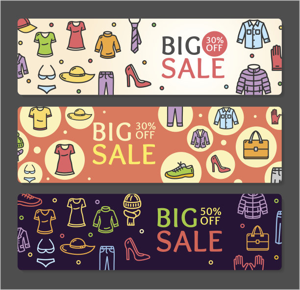 季节服装销售旗帜卡套。向量图片下载