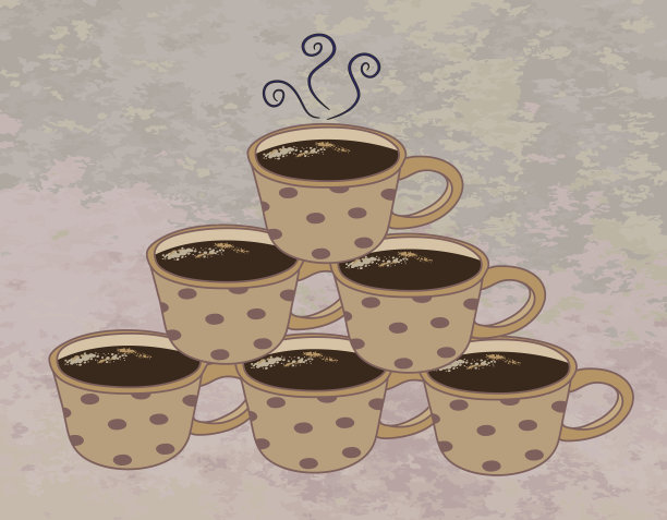 咖啡杯堆在金字塔里，热饮料放在垃圾上图片下载